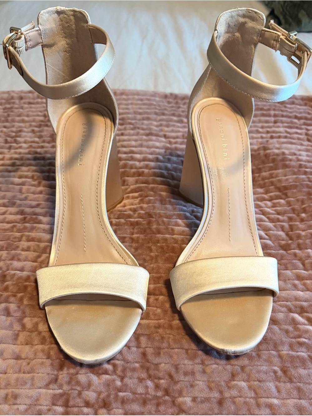 Gianni Bini Champagne Nude Block Heel Ankle-Strap Sandals